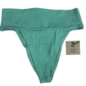 Toast Swim High-Waisted Banded Bikini Bottom in Ming green.